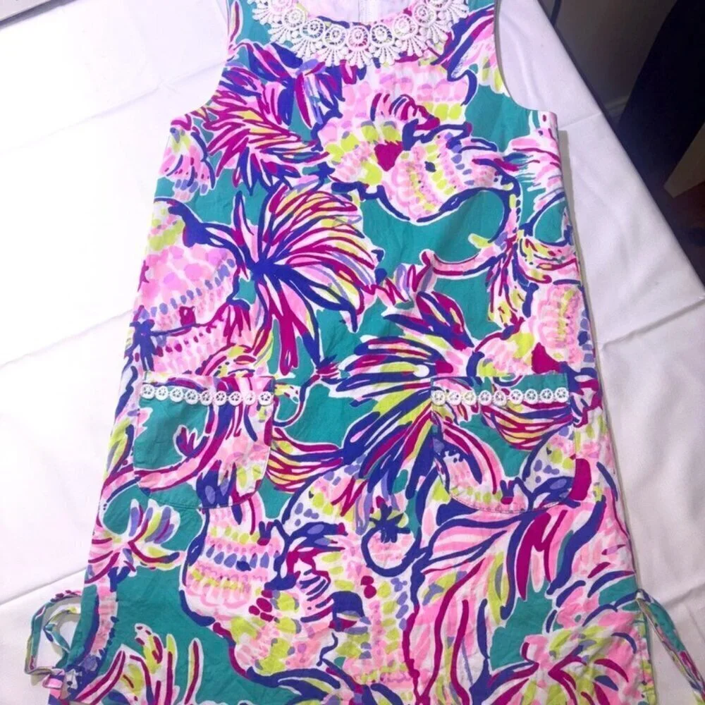 NWOT Lilly Pulitzer Tropical Floral Shift Dress Girls Side-Tie Size 10